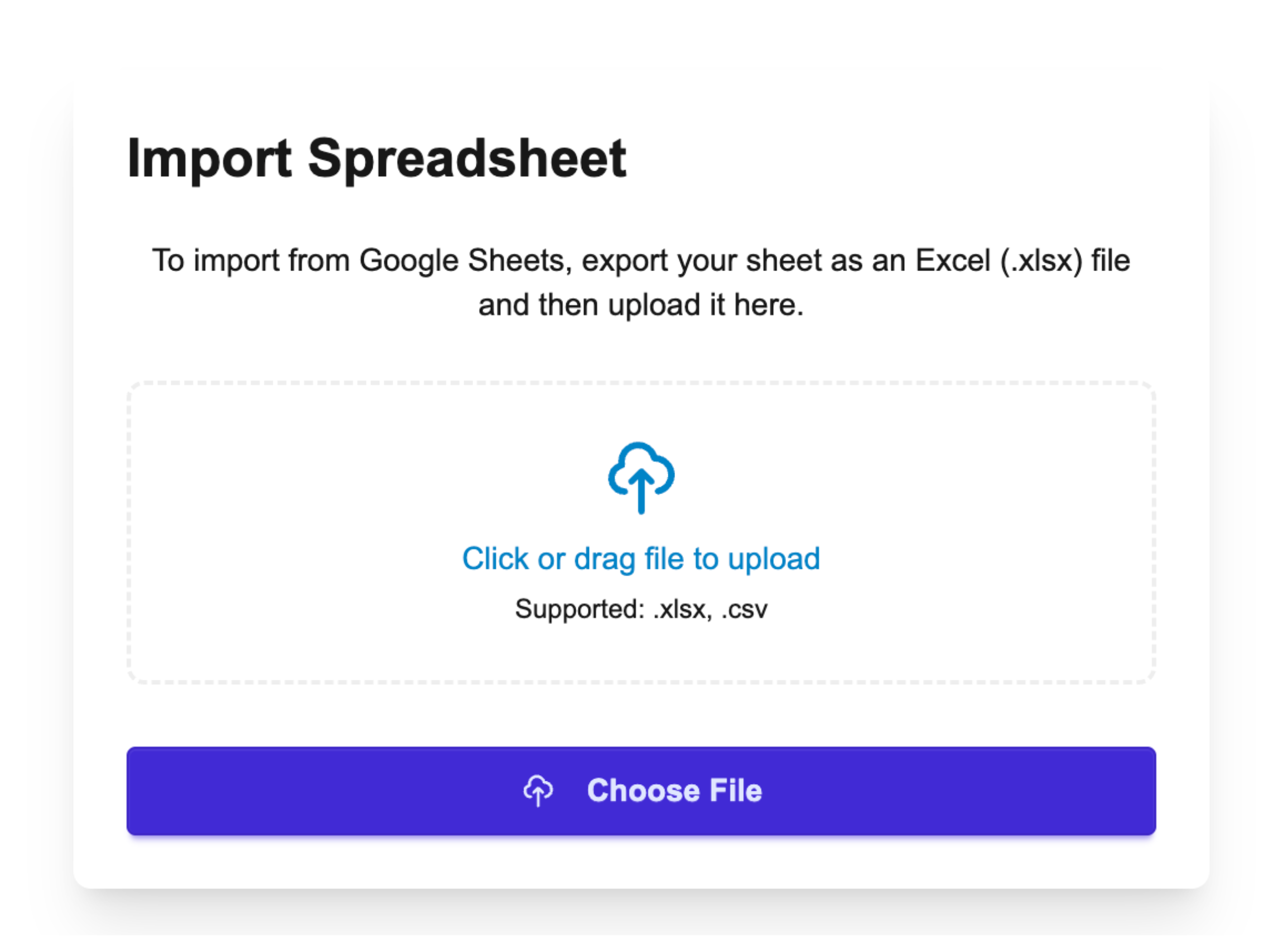 Visual representation of uploading a file for import