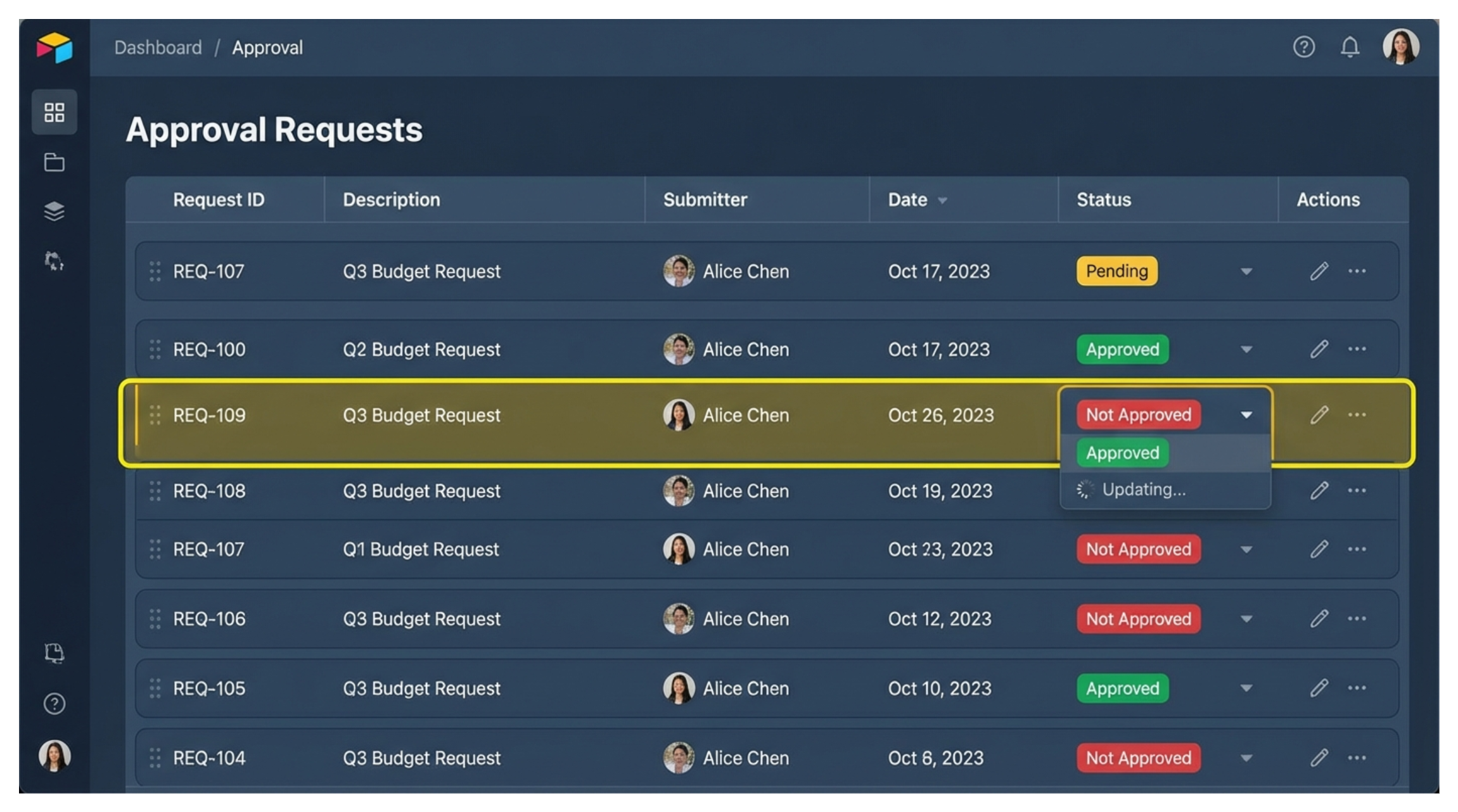 Approvers Update Status