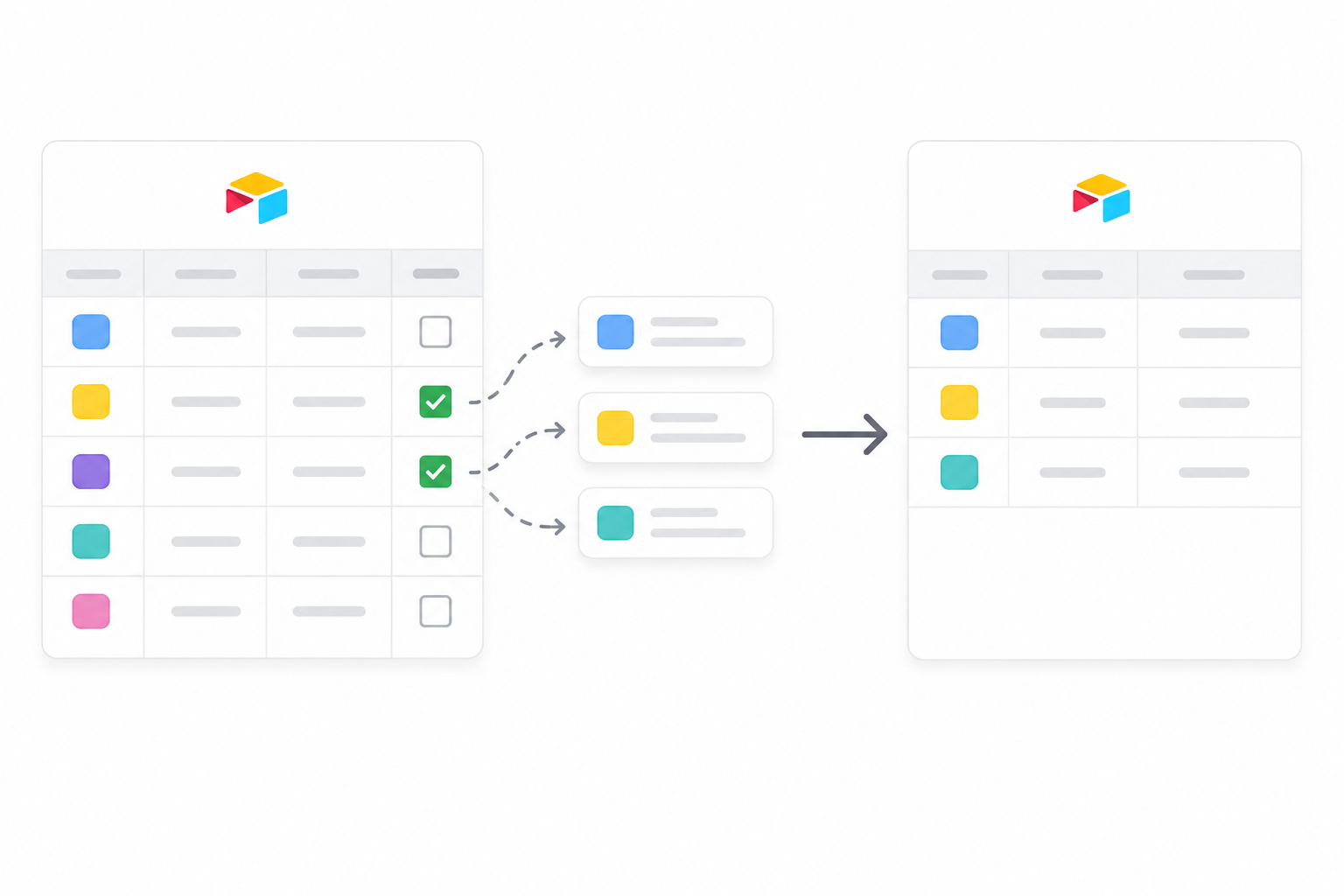 Selected Airtable records moving from one table to another while the remaining records stay in place