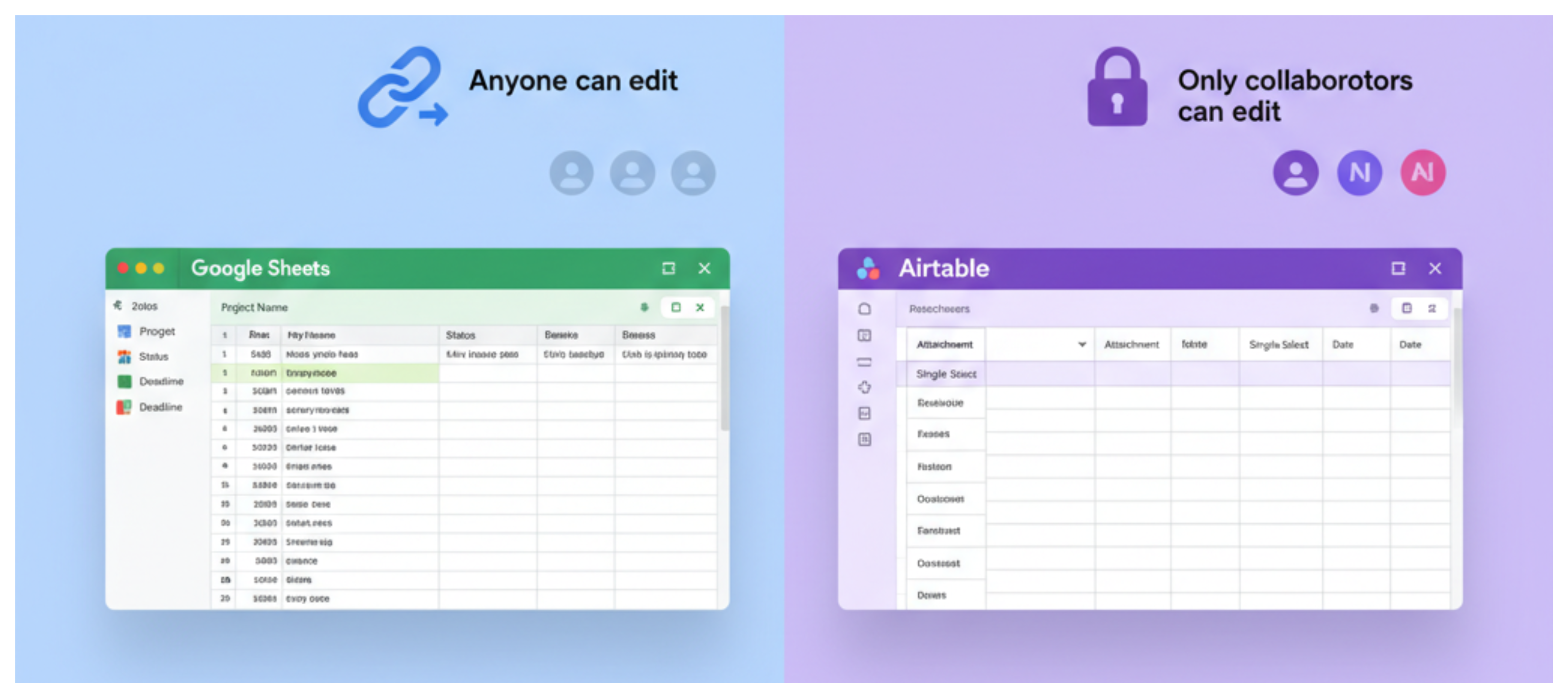 Google Sheets with an open link icon next to Airtable with a lock icon.
