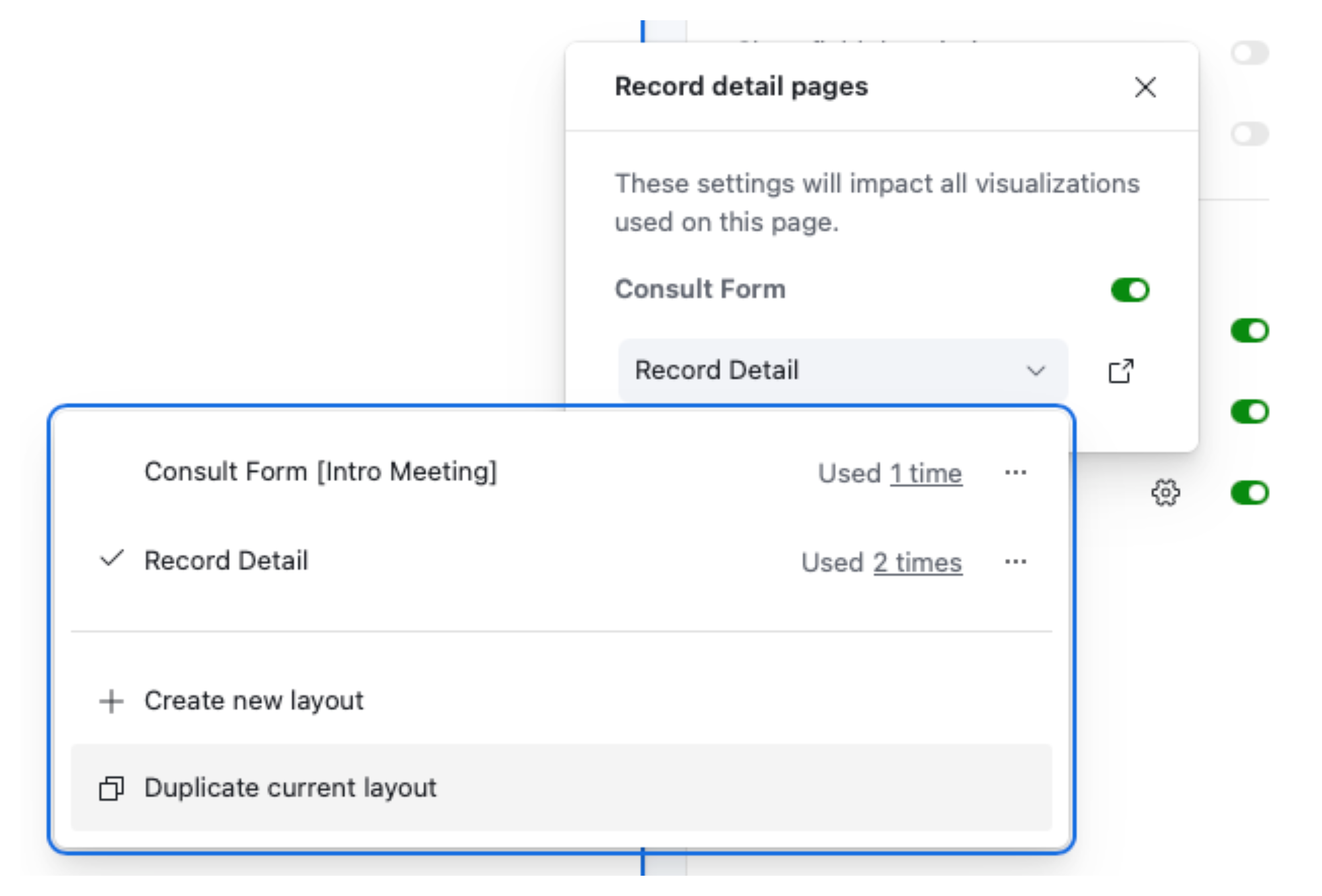 Existing Record Detail layouts