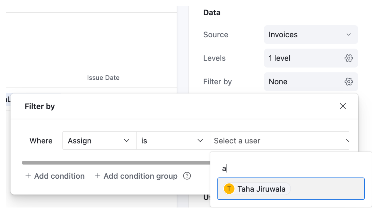 Interface filter set to show only records linked to the current user