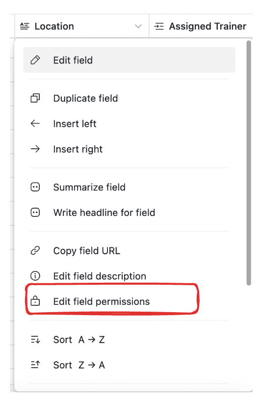 Field-level permissions in Airtable grid view