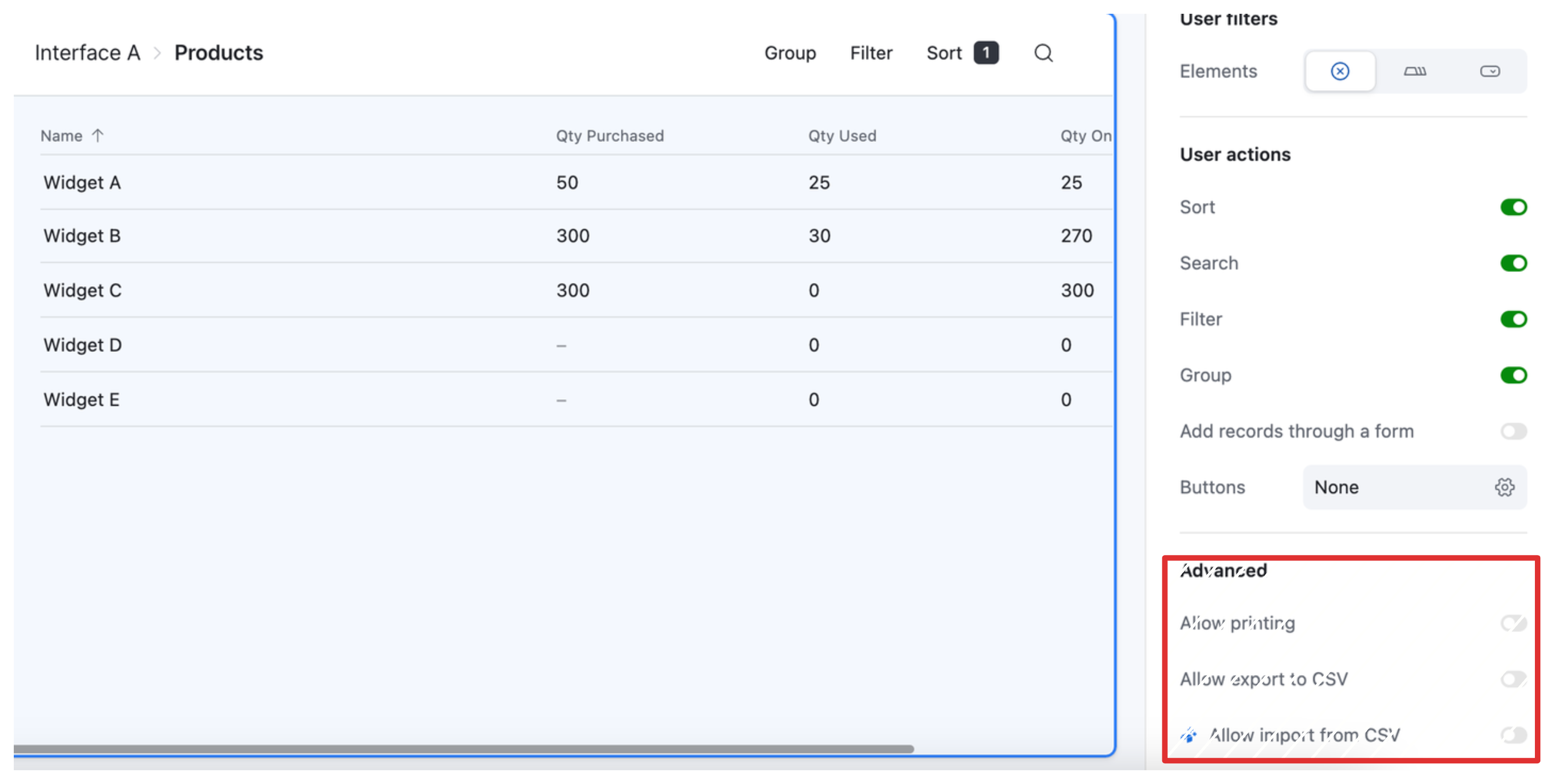 Uncheck checkbox labeled Allow export to CSV