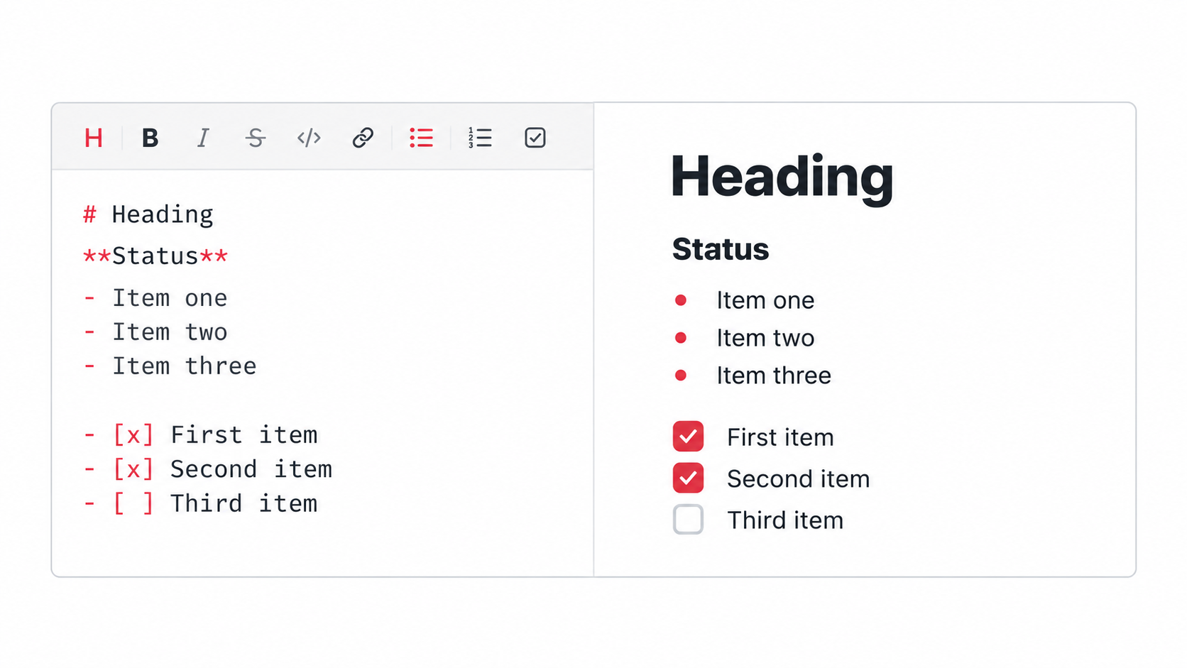 Airtable rich text field showing formatted Markdown with a heading, list, and checklist