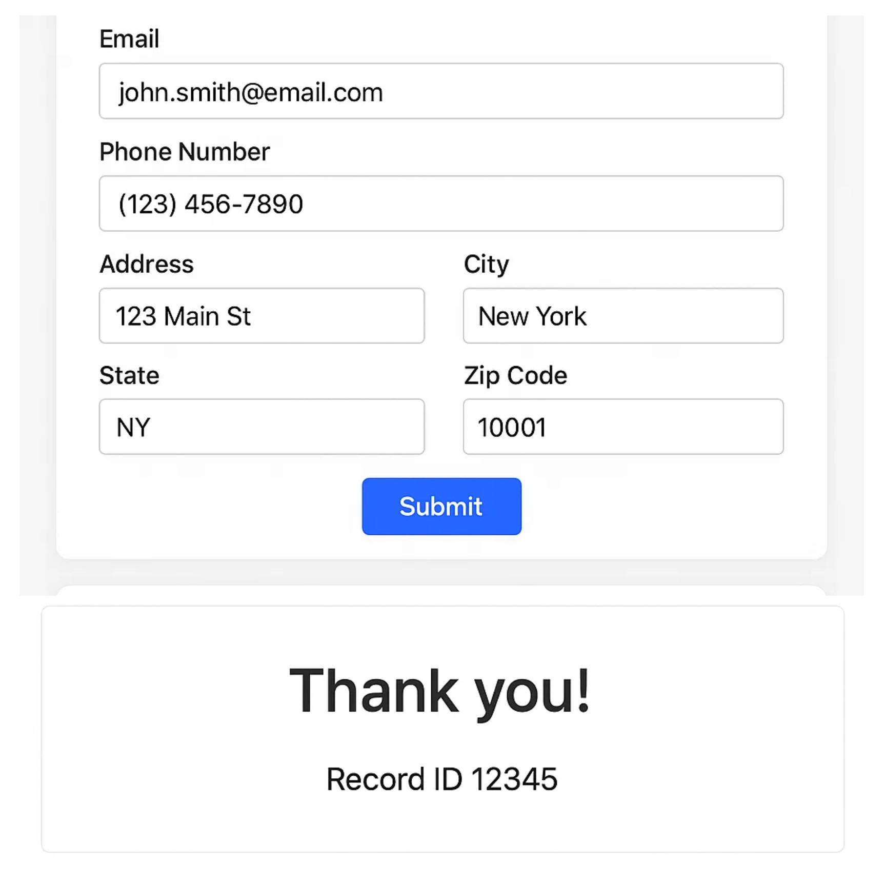 Showing Record ID on confirmation page